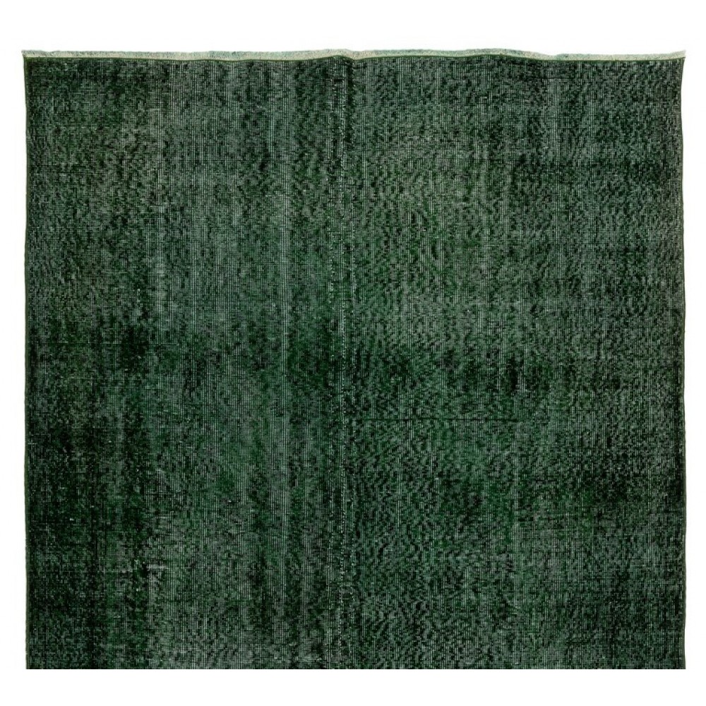 Vintage Handmade Turkish Rug Over-dyed in Green Color. Woolen Floor Covering