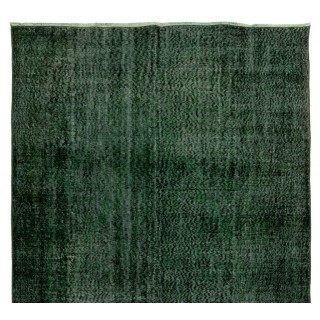 Vintage Handmade Turkish Rug Over-dyed in Green Color. Woolen Floor Covering