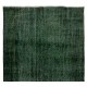 Vintage Handmade Turkish Rug Over-dyed in Green Color. Woolen Floor Covering