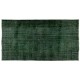 Vintage Handmade Turkish Rug Over-dyed in Green Color. Woolen Floor Covering