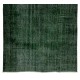 Vintage Handmade Turkish Rug Over-dyed in Green Color. Woolen Floor Covering