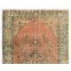 Vintage Medallion Oushak Rug with Soft Peach, Green, Sand, Brown Colors