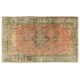 Vintage Medallion Oushak Rug with Soft Peach, Green, Sand, Brown Colors