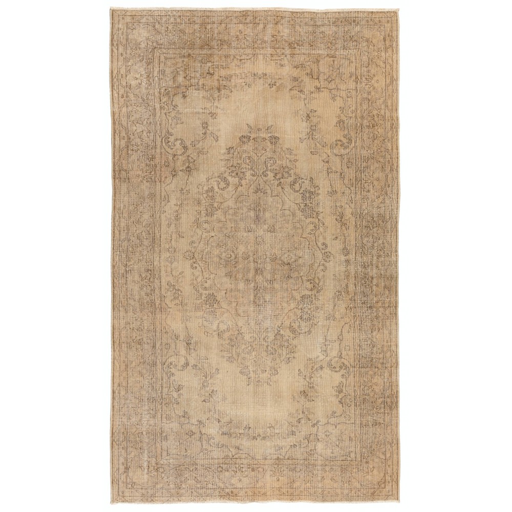 Vintage Medallion Design Hand-Knotted Anatolian Oushak Rug in Soft Colors
