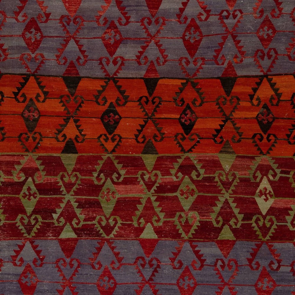 Vintage Handwoven Turkish Runner Kilim (Flat-weave) with Geometric Design. %100 Wool