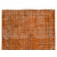 Distressed Vintage Handmade Turkish Rug Over-dyed in Orange Color. Woolen Floor Covering