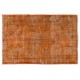 Distressed Vintage Handmade Turkish Rug Over-dyed in Orange Color. Woolen Floor Covering