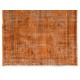 Distressed Vintage Handmade Turkish Rug Over-dyed in Orange Color. Woolen Floor Covering Distressed Vintage Handmade Turkish Rug Over-dyed in Orange Color. Woolen Floor Covering