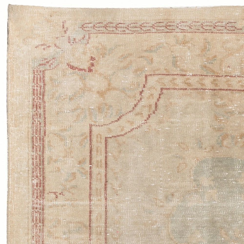 French-Aubusson Inspired Vintage Distressed Handmade Turkish Wool Rug
