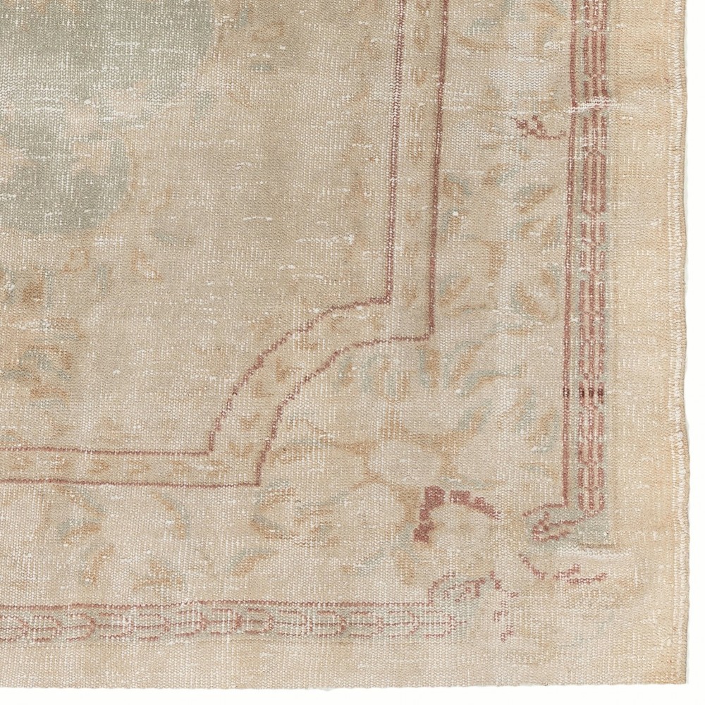 French-Aubusson Inspired Vintage Distressed Handmade Turkish Wool Rug