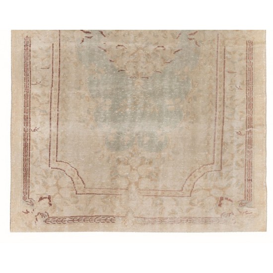 French-Aubusson Inspired Vintage Distressed Handmade Turkish Wool Rug