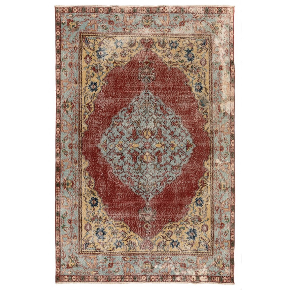 Vintage Hand Knotted Turkish Oushak Area Rug with Medallion Design