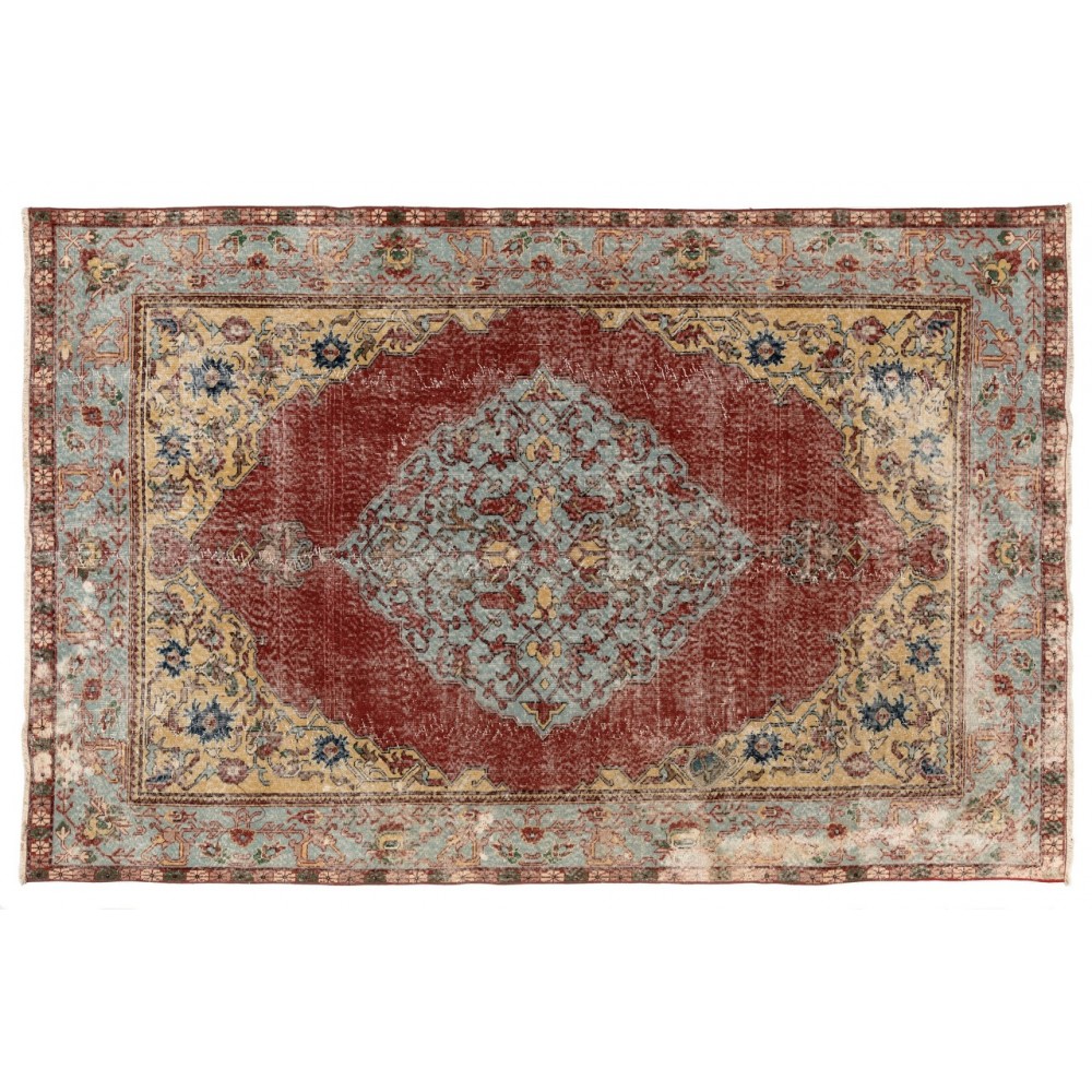 Vintage Hand Knotted Turkish Oushak Area Rug with Medallion Design