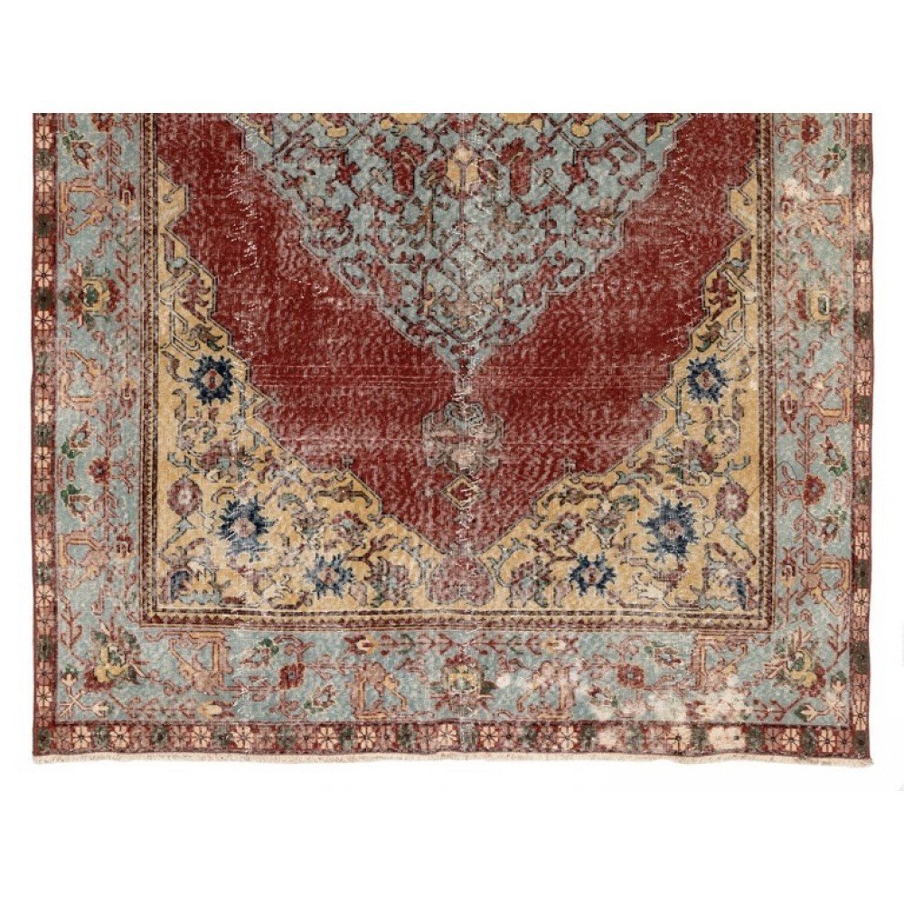 Vintage Hand Knotted Turkish Oushak Area Rug with Medallion Design