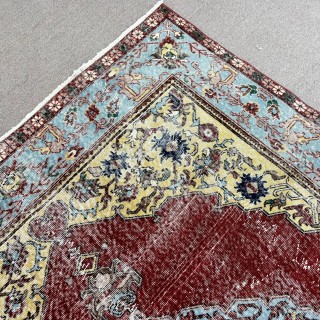 Vintage Hand Knotted Turkish Oushak Area Rug with Medallion Design