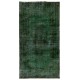 Mid-Century Handmade Turkish Rug Over-dyed in Green Color. Woolen Floor Covering