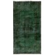 Handmade Turkish Rug Over-dyed in Green Color. Woolen Floor Covering