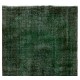 Handmade Turkish Rug Over-dyed in Green Color. Woolen Floor Covering