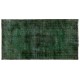 Mid-Century Handmade Turkish Rug Over-dyed in Green Color. Woolen Floor Covering