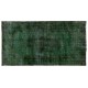 Handmade Turkish Rug Over-dyed in Green Color. Woolen Floor Covering