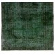 Handmade Turkish Rug Over-dyed in Green Color. Woolen Floor Covering