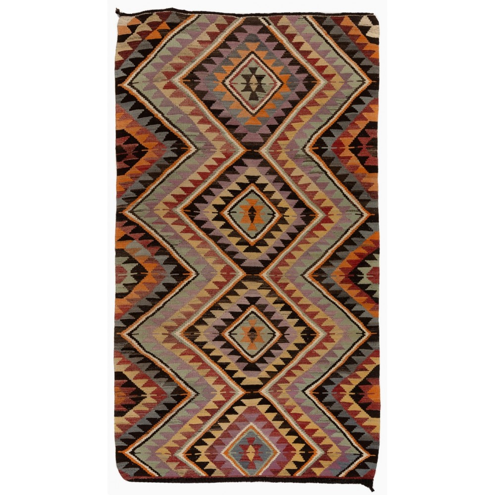 Vintage Turkish Runner Kilim with Geometric Design. %100 Wool