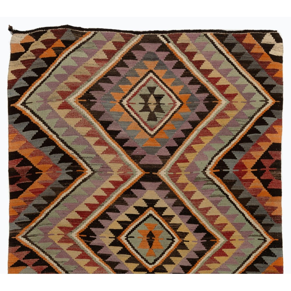 Vintage Turkish Runner Kilim with Geometric Design. %100 Wool