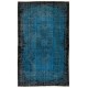 Indigo Blue Re-Dyed Vintage Turkish Rug. Hand-Knotted Baroque Design Carpet
