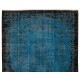 Indigo Blue Re-Dyed Vintage Turkish Rug. Hand-Knotted Baroque Design Carpet