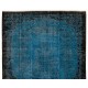 Indigo Blue Re-Dyed Vintage Central Anatolian Rug. Hand-Knotted Baroque Design Carpet