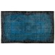 Indigo Blue Re-Dyed Vintage Turkish Rug. Hand-Knotted Baroque Design Carpet