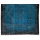 Indigo Blue Re-Dyed Vintage Turkish Rug. Hand-Knotted Baroque Design Carpet
