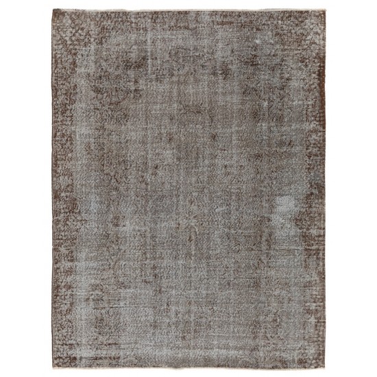 Distressed HandmadeTurkish rug Overdyed in Gray Color.	