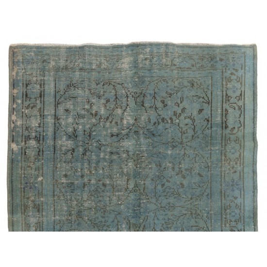 Light Blue Color OVERDYED Distressed Vintage Turkish Rug