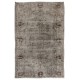 Vintage Floral Design Anatolian Rug Overdyed in Gray Color