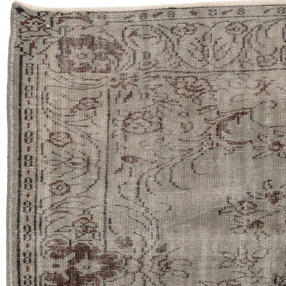 Vintage Floral Design Anatolian Rug Overdyed in Gray Color