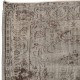 Vintage Floral Design Anatolian Rug Overdyed in Gray Color