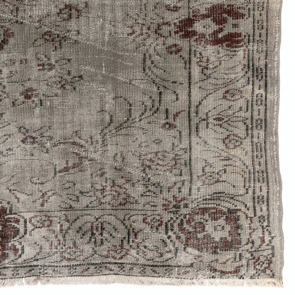 Vintage Floral Design Anatolian Rug Overdyed in Gray Color