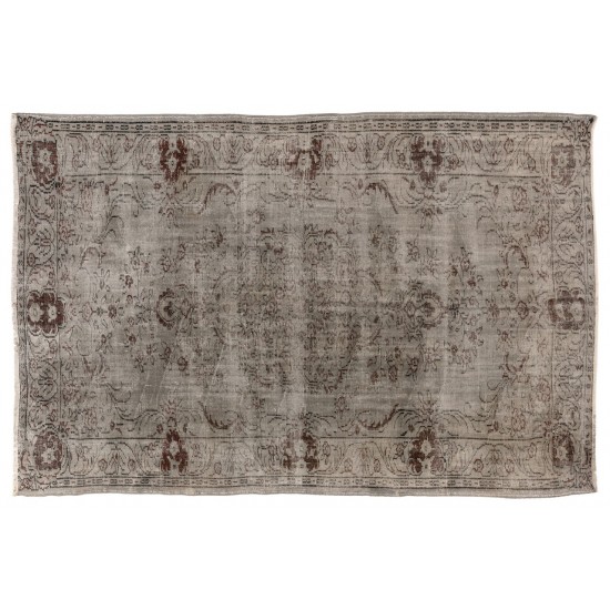 Vintage Floral Design Anatolian Rug Overdyed in Gray Color