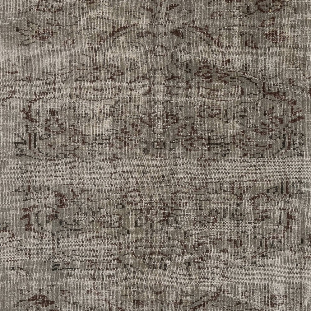 Vintage Floral Design Anatolian Rug Overdyed in Gray Color