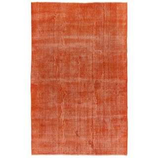 Vintage Handmade Turkish Rug Over-dyed in Orange. Woolen Floor Covering