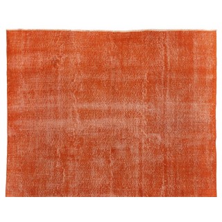 Vintage Handmade Turkish Rug Over-dyed in Orange. Woolen Floor Covering