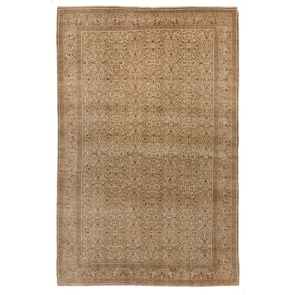 Hand-knotted Vintage Turkish Kyseri Area Rug in Beige & Brown with Floral Design