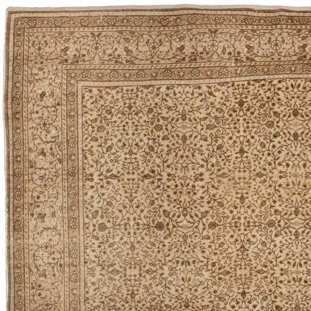 Hand-knotted Vintage Turkish Kyseri Area Rug in Beige & Brown with Floral Design Hand-knotted Vintage Turkish Kyseri Area Rug in Beige & Brown with Floral Design