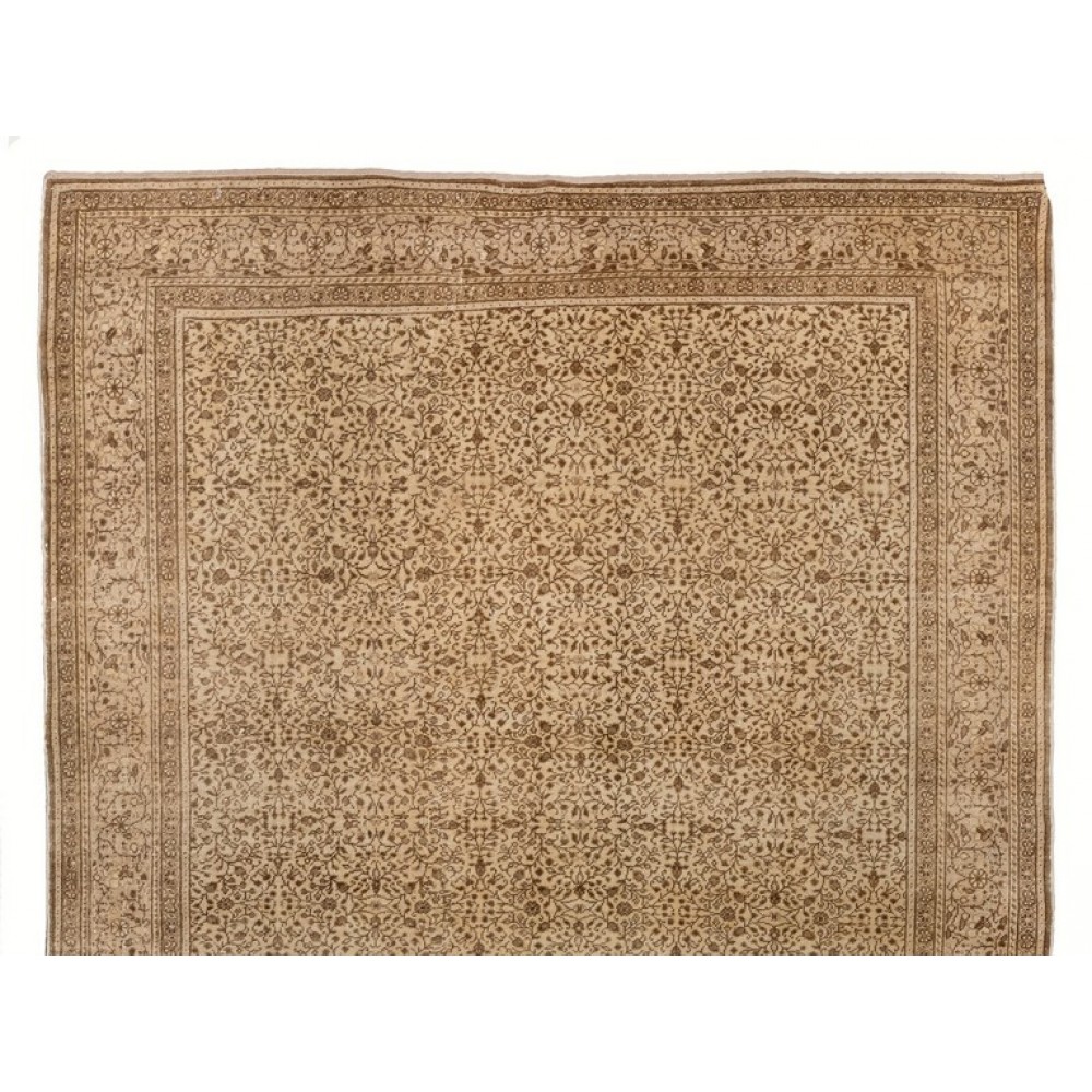 Hand-knotted Vintage Turkish Kyseri Area Rug in Beige & Brown with Floral Design