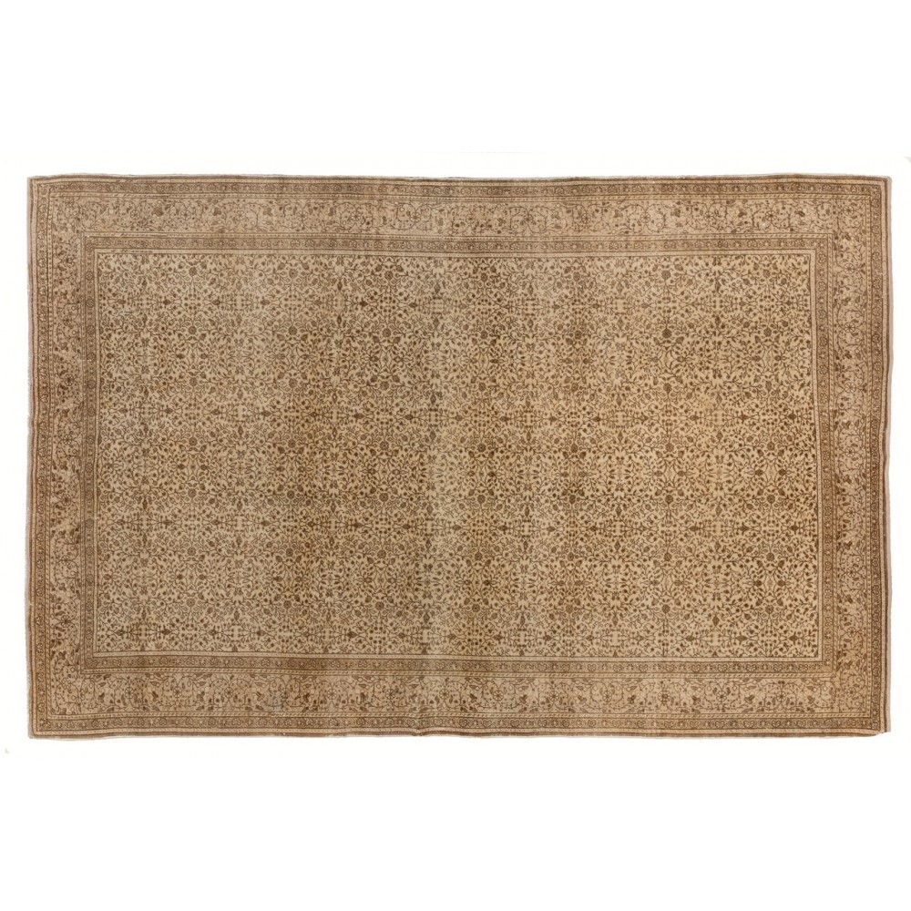 Hand-knotted Vintage Turkish Kyseri Area Rug in Beige & Brown with Floral Design