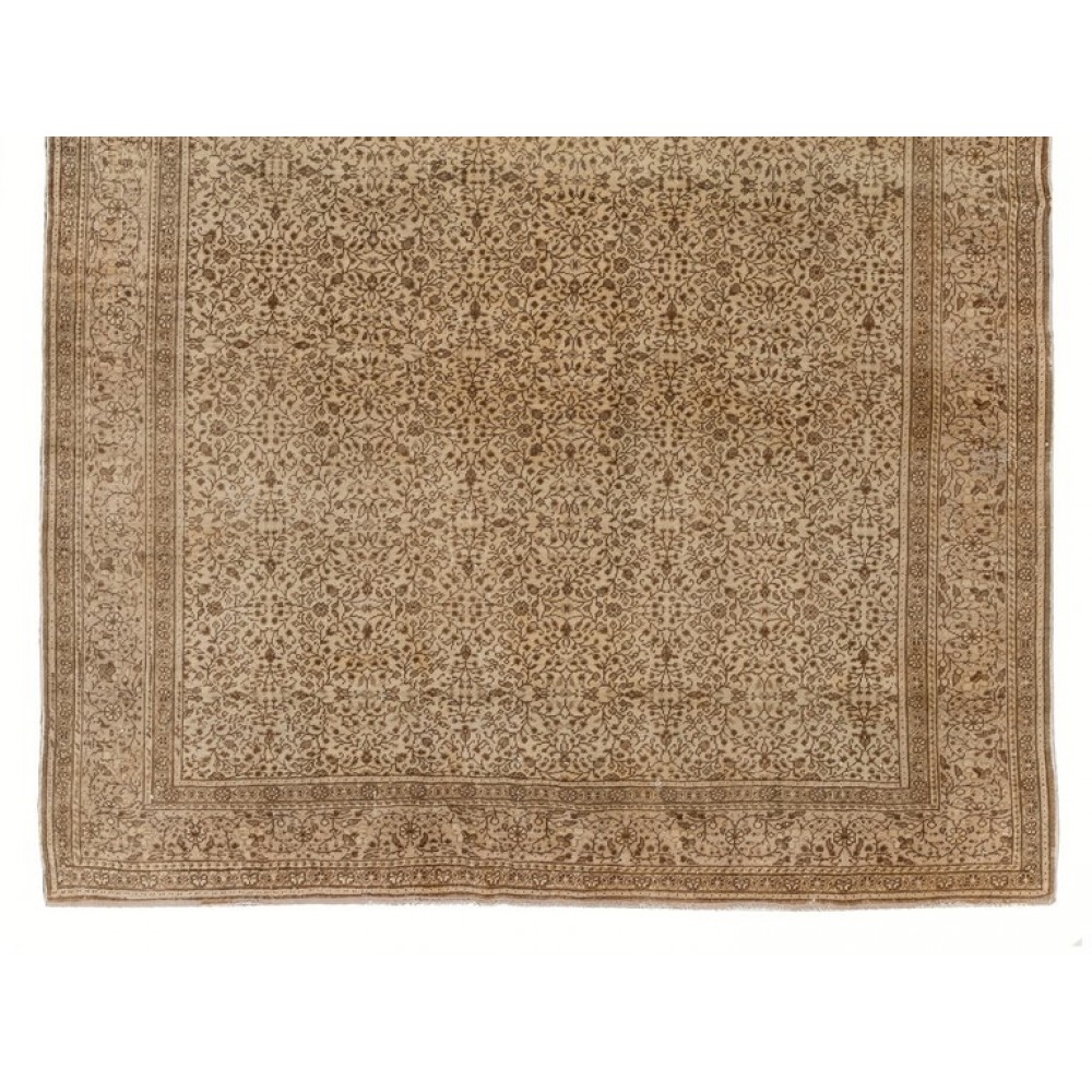 Hand-knotted Vintage Turkish Kyseri Area Rug in Beige & Brown with Floral Design