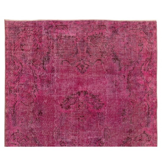  Vintage Handmade Turkish Medallion Wool Area Rug Over-Dyed in Pink