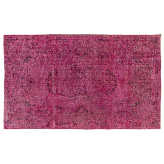  Vintage Handmade Turkish Medallion Wool Area Rug Over-Dyed in Pink