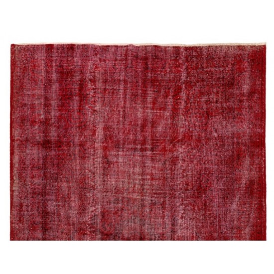 Distressed Handmade Turkish rug Overdyed in Red Color